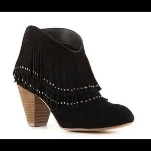 Black fringe micro suede booties